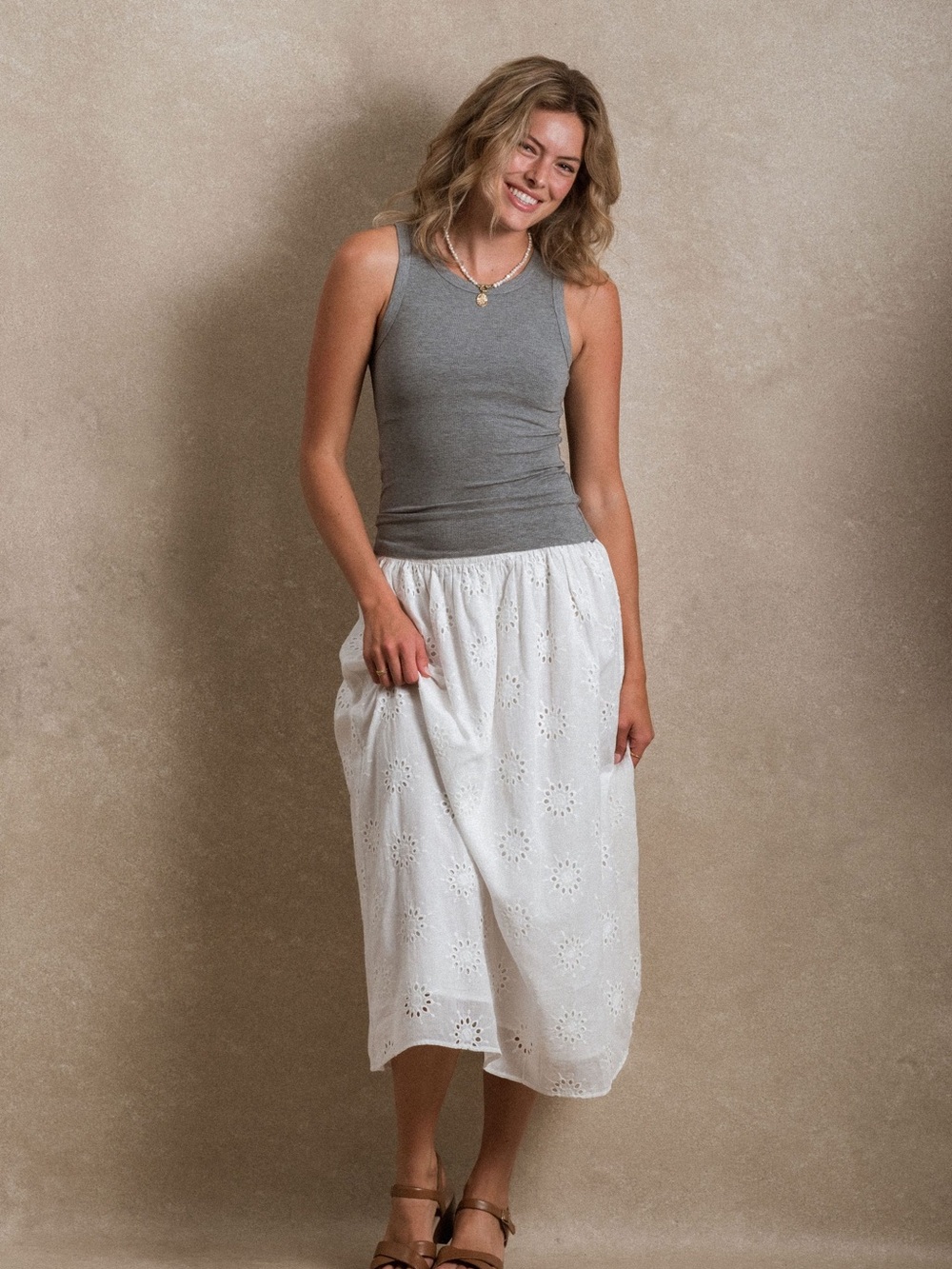 100% Cotton Neuflora Esme Skirt | White Eyelet Midi Skirt | Medium | NWT